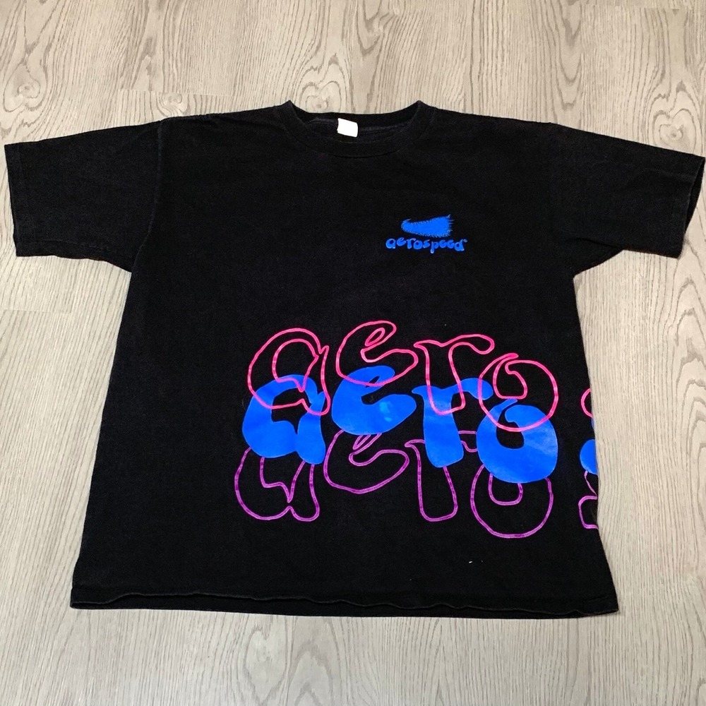 Vintage 90s Aerospeed Graphic T-Shirt Black Cotton Tee Large